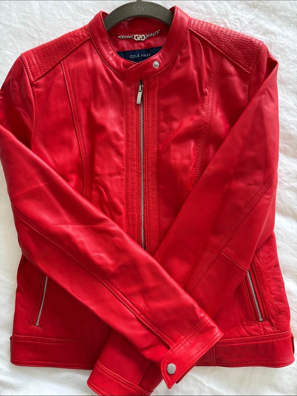 Cole Haan Red 100% Lambskin Leather Moto Jacket